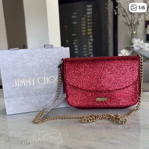NWT Jimmy Choo Parfums Red Glitter Crossbody Bag w/shopping bag